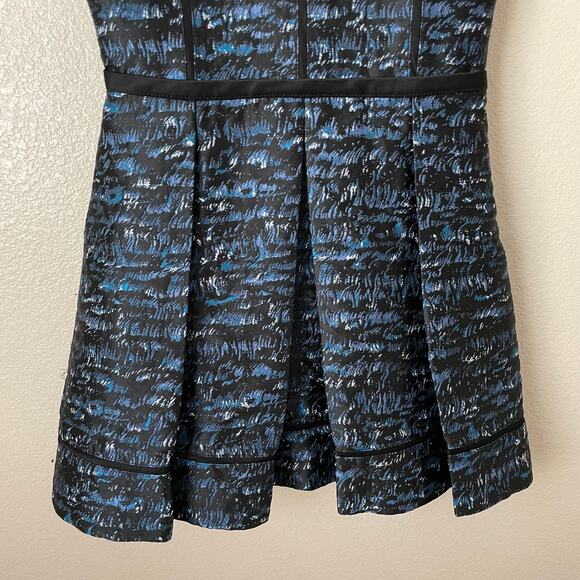 Proenza Schouler Dress Womens Size 6 Black Blue Silk Blend Jacquard Pleated Mini - Picture 5 of 13